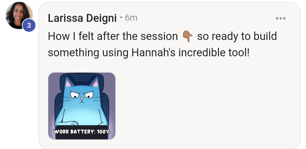 Larissa Deigni reaction after a Girl Tech HQ session